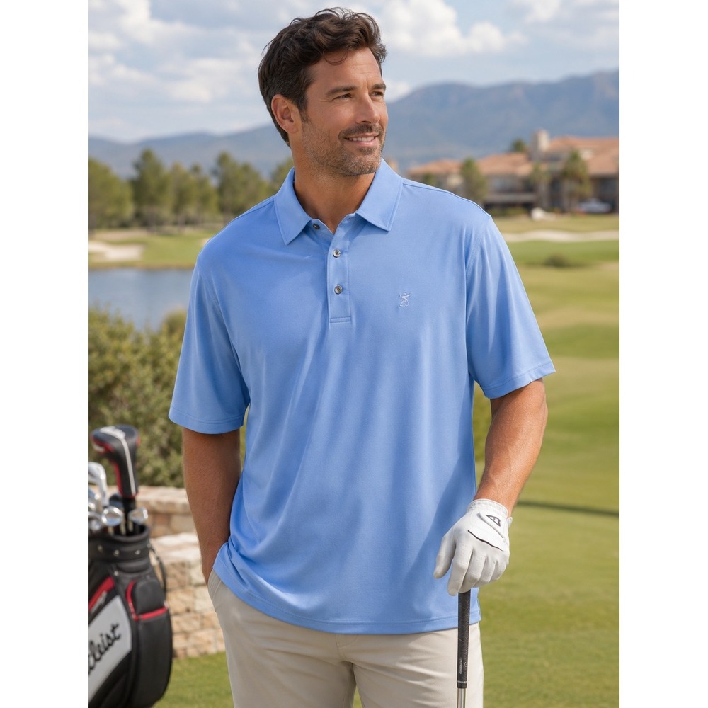 FootJoy Men's Large Blue Polo Shirt Golf Soccer Emblem Cool Spring Easter -236